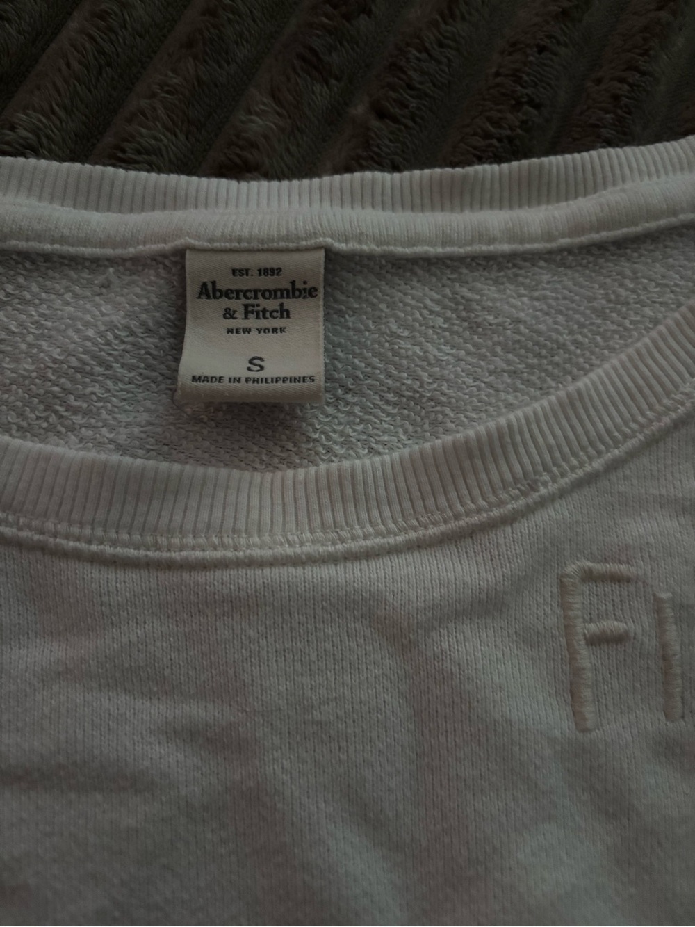 Abercrombie & Fitch White Embossed Logo Crewneck